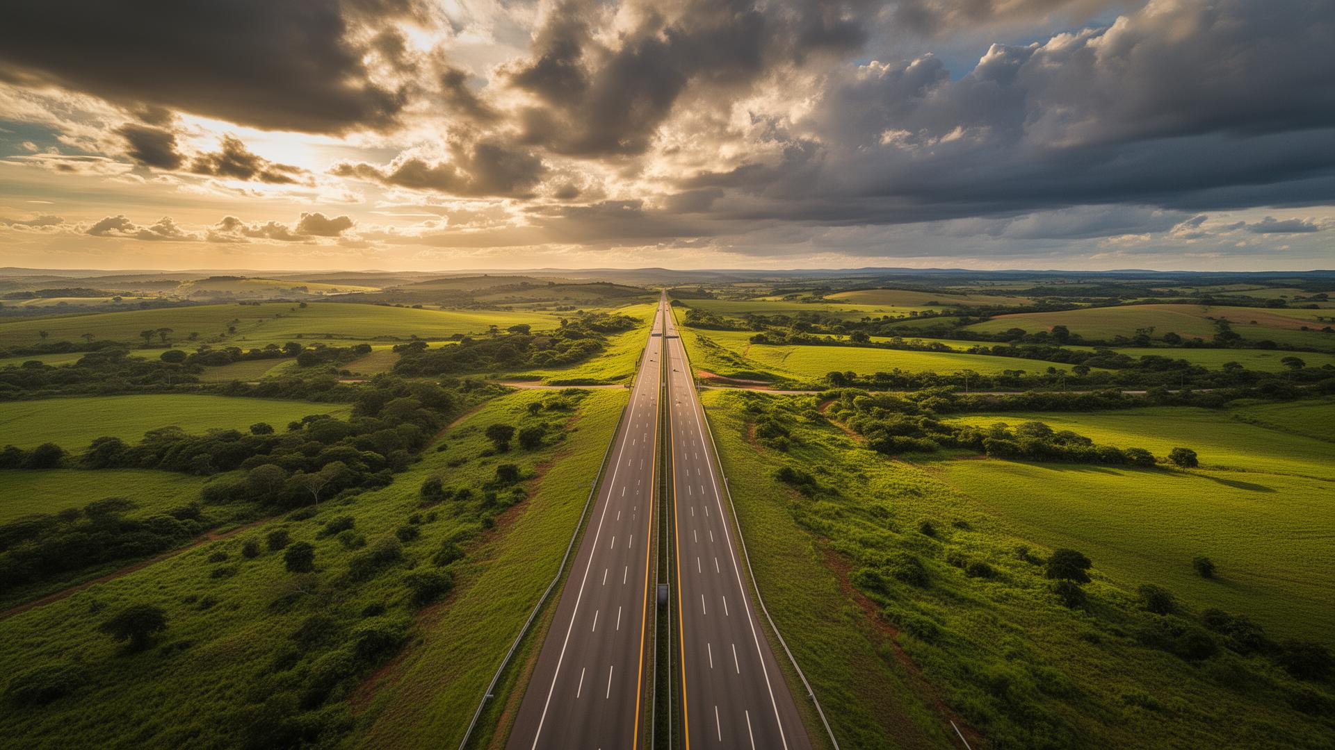 Rodovia Rota Verde Goiás ao entardecer